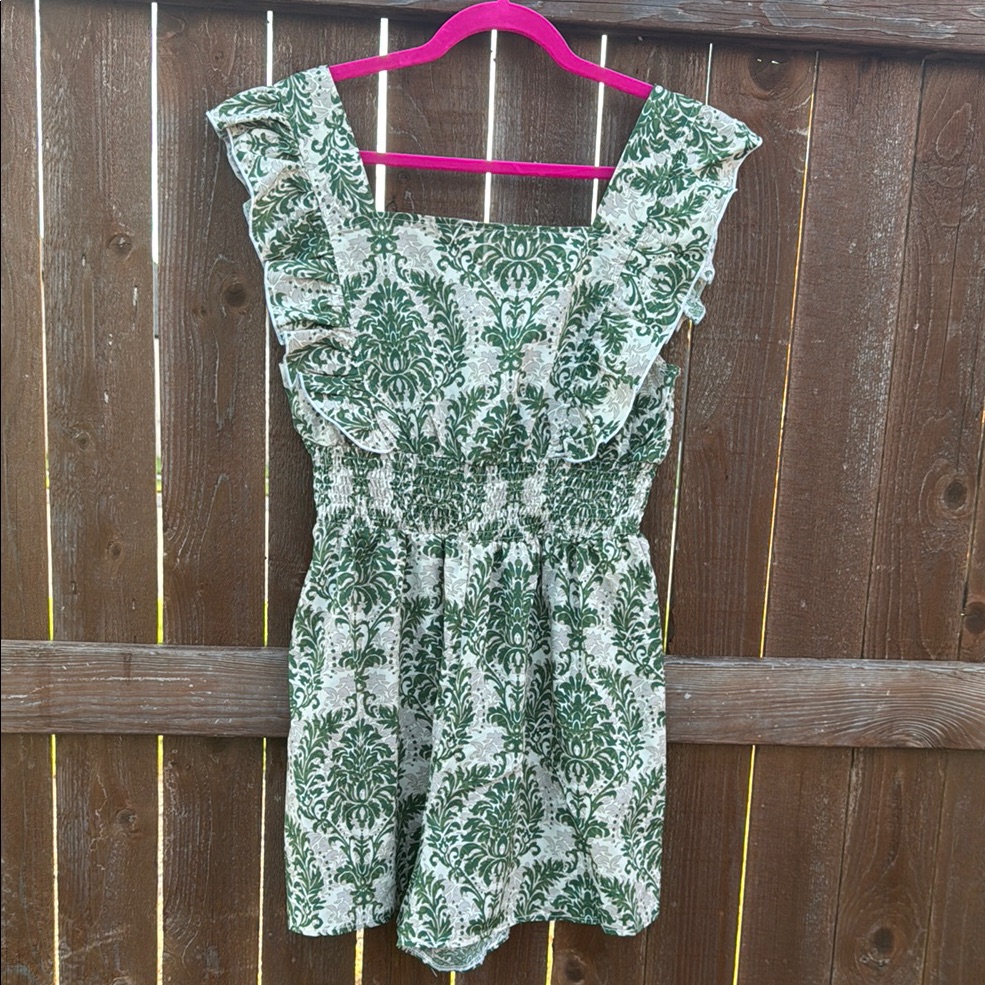 Shein Green And Cream Ruffle Romper